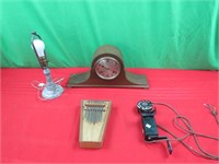 Old Lamp, Antique Clock, Phone,