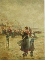19th CENTURY DUTCH BEACH SCENE OIL ON PANEL