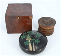 3 Wood Filigree, Inlay, & Lacquer Boxes