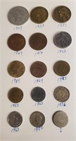 (15) Assorted Foreign Coins Misc. Dates