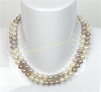 BIRKS WHITE AND PINK PEARL LONG NECKLACE