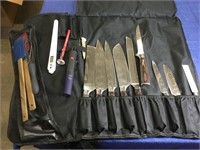 Knife set in carrying case with other accessories