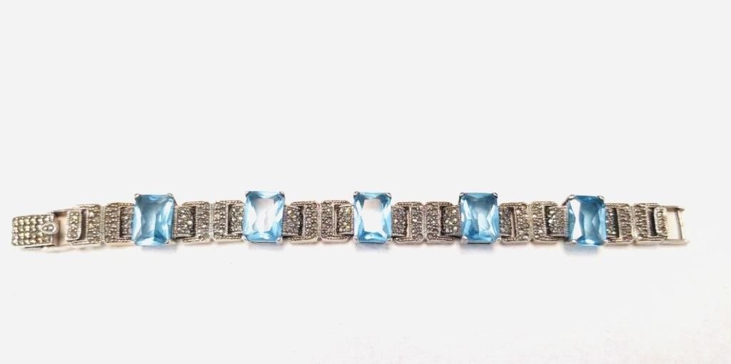 Sterling Silver Marcasite & Blue Spinel bracelet