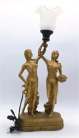 Art Nouveau Style Figural Nymph Gilt Lamp.