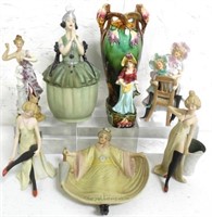 Lot of Bisque Figurines / French Majolica Vase