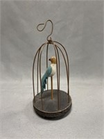 Unsigned Carved Wood Bird in Cage