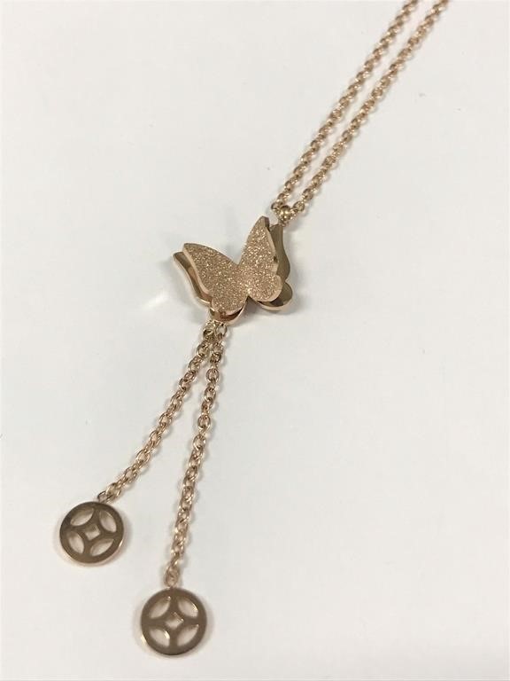 Rgold-pl Open Wing Butterfly Necklace With Dangles