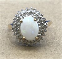 Lovely 10K Gold Opal & Diamond Ring Missing