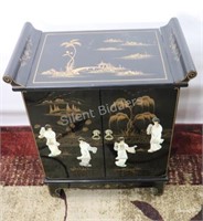 Vtg Ornate Mother of Pearl Black Lacquer Cabinet