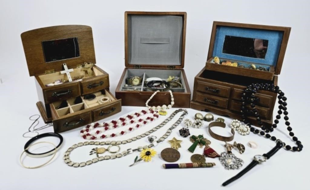 Jewelry, Watches, Pins, Military Award, Boxes