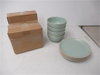 Dish Set, 4 Bowls & 4 Plates, Teal