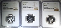 3-1961 WASHINGTON QUARTERS, NGC PF-68