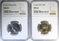 1976 & 1976-D WASHINGTON QUARTERS, NGC MS-66