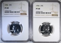 2-1956 WASHINGTON QUARTERS, NGC PF-68