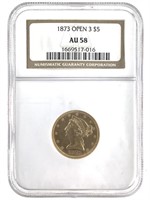 1873 $5 Gold Half Eagle NGC AU58, Open 3