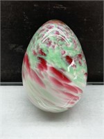 Large Pink and Green Glass Egg, Indented Bottom