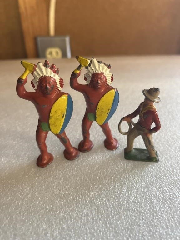 Vintage Lot of 3 Toy Metal Figures Soldier & 2