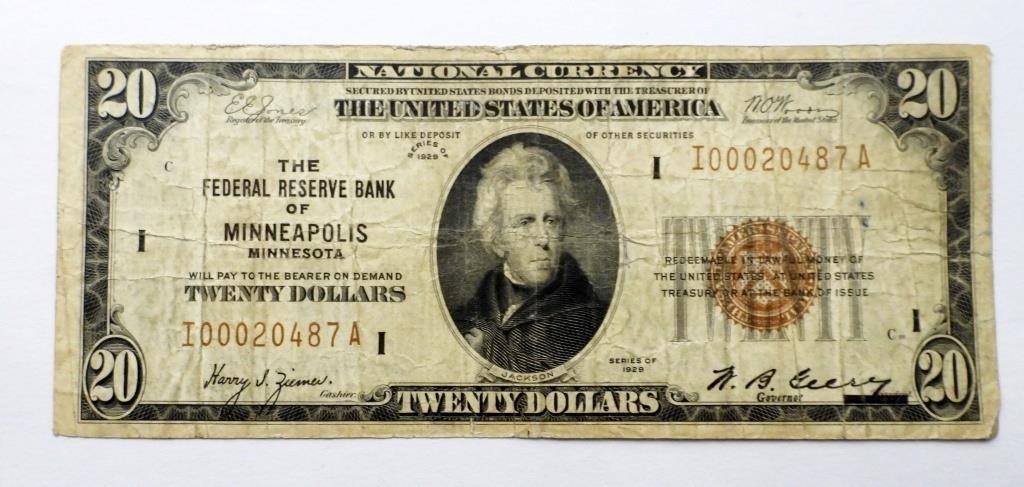 1929 $20 NATIONAL CURRENCY MINNEAPOLIS