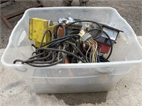 Clear tote with wiring, cable, misc