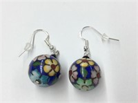 Sterling And Cloisonne Earrings