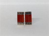 .925 Sterling Silver Red Clip On Earrings