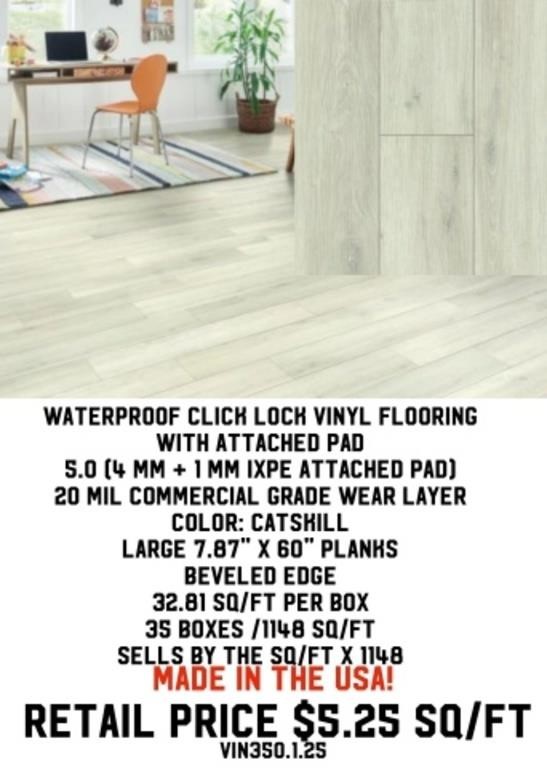 Waterproof Click Lock Vinyl Flooring w/ Pad x1148