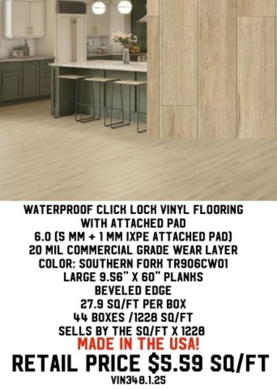Waterproof Click Lock Vinyl Flooring w/ Pad x1228
