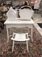 Wicker Library Table & Accessory Pieces