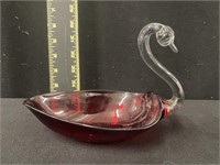 Vintage Ruby Red Art Glass Swan