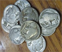 Lot of 10 buffalo nickels with no dates