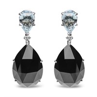 18k Wgold 56.78ct Black Onyx & Blue Topaz Earrings