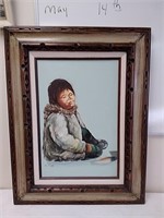 Framed Eskimo child artwork