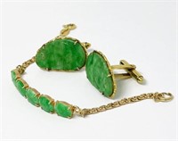 14K Yellow Gold & Jade Bracelet and Cuff Links.