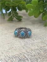 Green Turquoise 3 Stone Sterling Ring