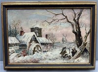 1890 European Oil Painting, Winter Scene