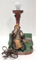 Chalkware Drunk Man on Bench Table Lamp,8" x 14"