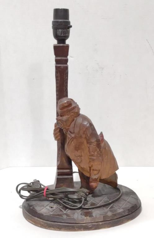 Carved Wood Drunkard Table Lamp, 17"