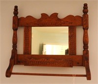 Antique Oak pressed back shaving mirror with