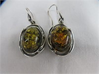 PAIR STERLING SILVER AMBER EARRINGS