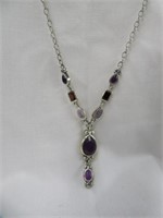 STERLING NECKLACE SET W/ STONES & 2 GARNETS