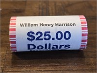 Roll of 25 $1 Presidential Coins William Henry
