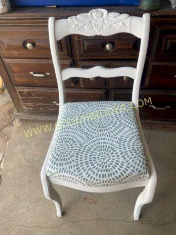 Floral Rose Carved Back White Wood Chair