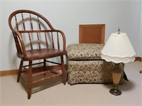 Wood Chair, Ottoman & Lamp with Shade