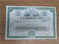 EJ korvette stock certificate