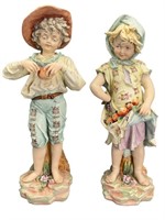 J. Morie Signed Capodimonte Porcelain Statues