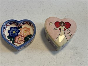 2- heart shaped ceramic trinket boxes