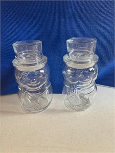 2-  Libbey Clear Glass Snowman Candy Jar with Hat