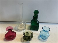 5- small glass hand blown decor figure bottles