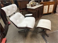 LEATHER WALNUT LAMINATED EAMES STYLE CHAIR AND