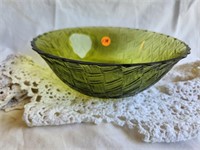 1950s Indiana Glass Weavtex green bowl